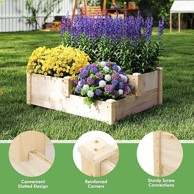 S AFSTAR 3-Tier Raised Garden Bed Outdoor Elevated Planter Box for Vegetable Fruit Herb Flower Solid Fir Wood Planter Kit with Open-Ended Base Gardening Planter for Garden Yard Lawn Backyard