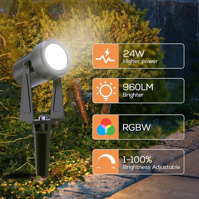 SUNTHIN Outdoor Landscape Lighting with Remote RGBW Color Changing Spot Uplights 16 Pack