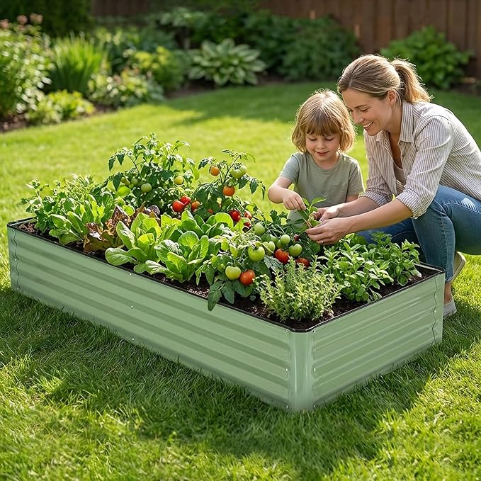 Galvanized Raised Garden Bed – 2 Pack 6x3x1 Ft Patented Leak-Proof Planter Box Outdoor Gardening Metal Raised Garden Beds Kits for Veggies Herbs &amp Flowers (Green)