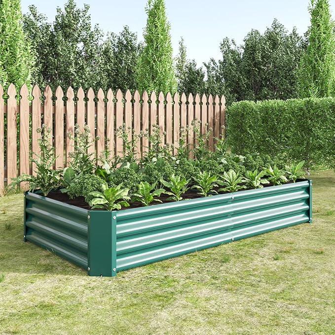 6x3x1FT Galvanized Metal Raised Garden Bed Rectangle Outdoor Planter Box for Vegetables Flowers Herbs Fruits Multi-Purpose Backyard Patio Planter Raised Beds Green