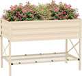 Raised Garden Bed with Galvanized Steel Frame Storage Shelf and Bed Liner Elevated Planter Box with Legs for Vegetables Flowers Herbs Cream