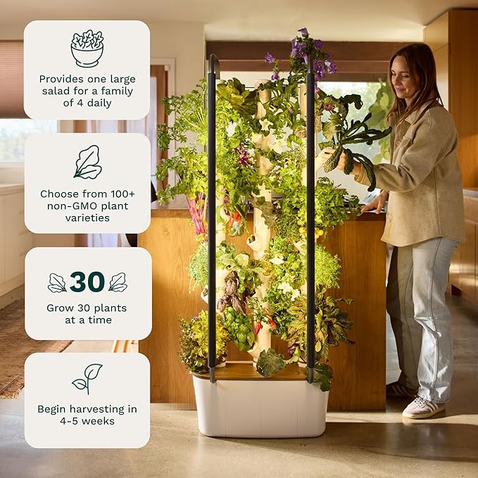 Gardyn Home 4 Vertical Hydroponics Growing System Kit - 30 Non-GMO Plants Herbs Vegetables - Smart Tower Garden Hydroponic Herb Garden Planter Indoor Kit - Indoor Gardening System w/LED Grow Lights