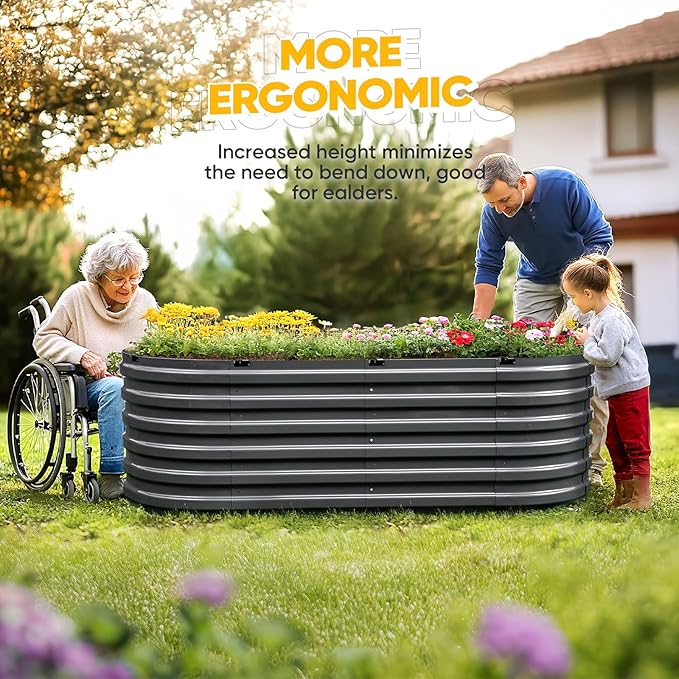 KING BIRD Raised Garden Bed Kit 2025 Upgraded Quick-Setup Galvanized Planter Garden Box Outdoor for Gardening Vegetables Flowers 74x36x23 in Dark Grey