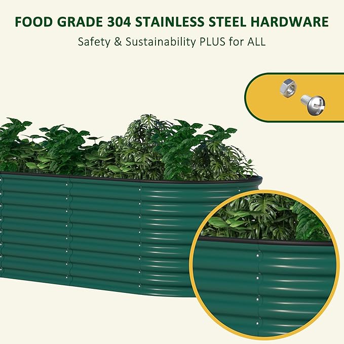 MUPATER Galvanized Raised Garden Bed 8x2x2ft 9-in-1 Metal Raised Planter Box with Aluminum Support Rods Oval for Outdoor Vegetable Flower Backyard and Patio Green