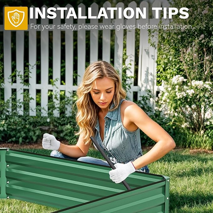DWVO 12 x 4 x 1 FT Raised Garden Bed Kit Outdoor Galvanized Flower Bed with Safety Rubber and Gloves Large Metal Planter Box for Vegetables Flowers Herbs Fruits Green