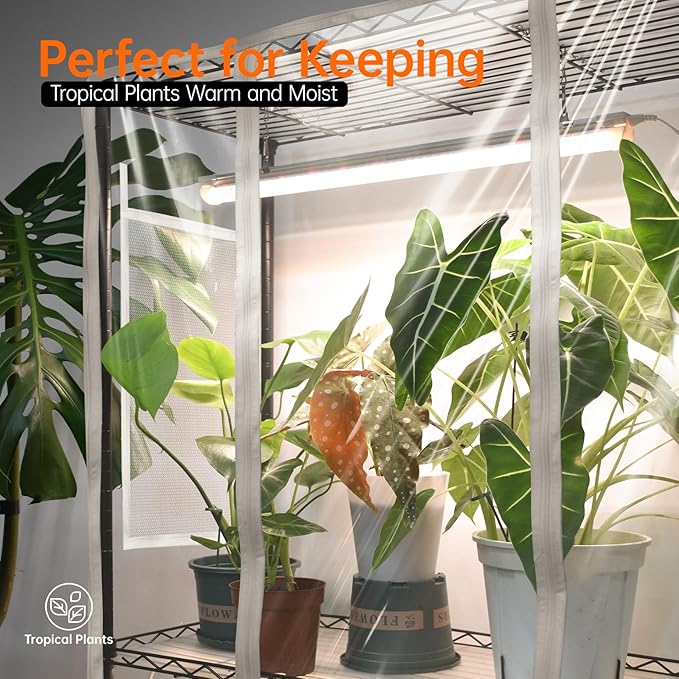 Bstrip Indoor Greenhouse with Grow Light 23.5x13.8x59 Portable Metal Greenhouse Shelves with T8 2FT Full Spectrum Grow Light &amp Timer Adjustable Plant Stand for Indoor Plant Spring Seed Start
