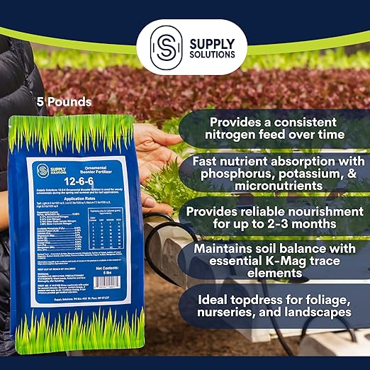 Supply Solutions 12-6-6 Ornamental Booster Fertilizer - Plant Food Topdress on Foliage Nurseries and Landscapes - Controlled Release NPK Plant Fertilizer with Macro and Micro Nutrients (5lbs)