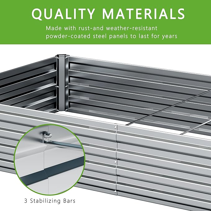 2PCS 8x4x1FT Galvanized Raised Garden Bed KitVegetable Boxes-Rectangle Metal Flower BoxLarge Planter Raised Beds Outdoor Garden for PlantingFruitHerb-Silver