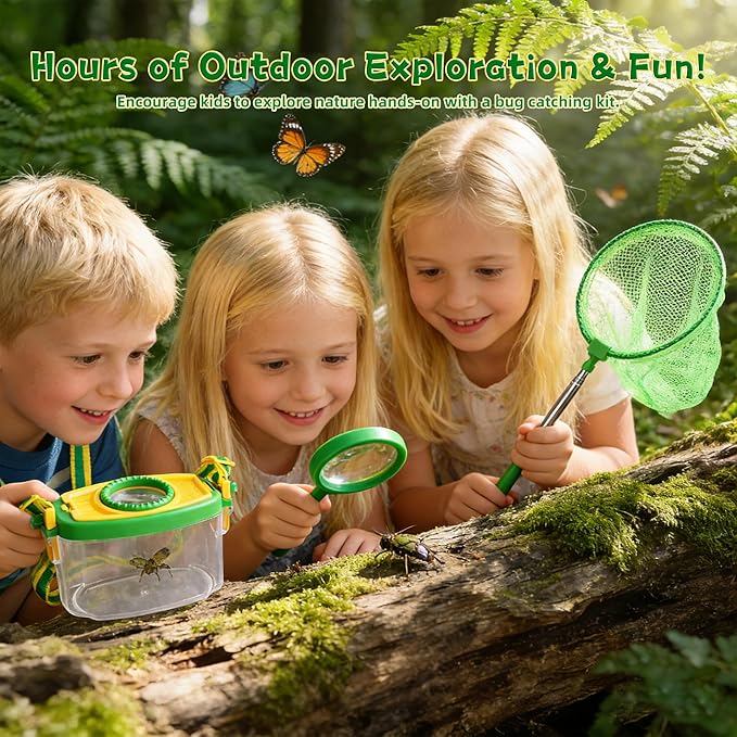 Duckura Kids Gardening Tools Bug Catcher Kit Outdoor Toys with Wheelbarrow Set and Shovel Rake Bug Catcher Kit Summer Yard Digging Weed Birthday Gifts Toys Easter for Boys Girls Age 2 3+