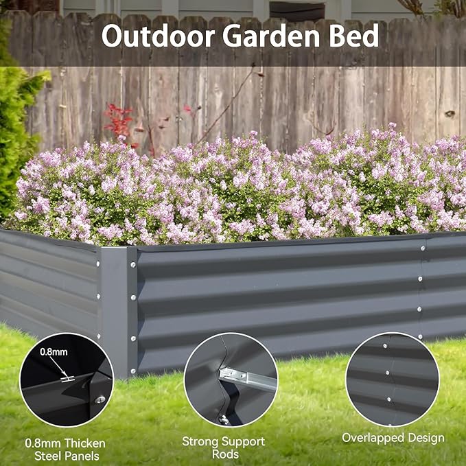 Raised Bed Planter Boxes Raised Flower Bed 6x3x1ft Steel Gray for Gardening Vegetables Fruits Flowers