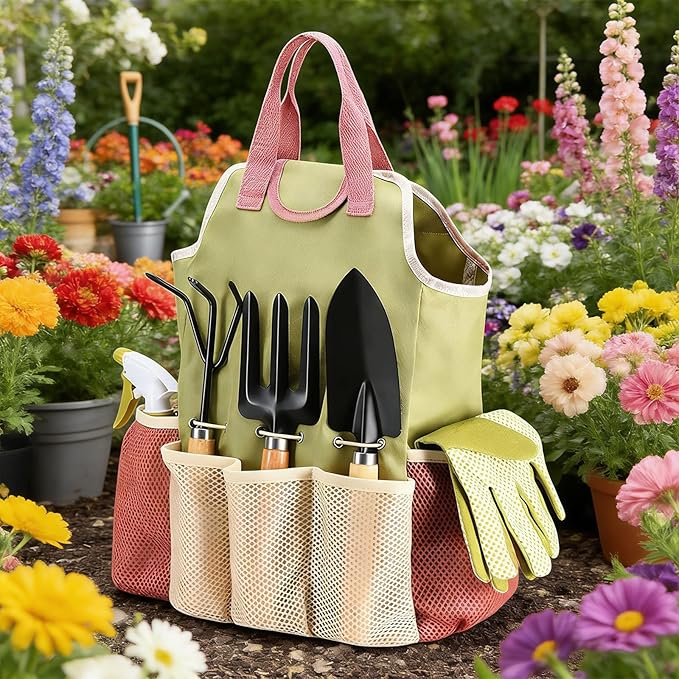 Set of 9 Garden Tools Set with A Storage Carry Bag Gardening Hand Tools Easy Handling for Outdoor Plant Care Gardening Gifts for Women Home Use