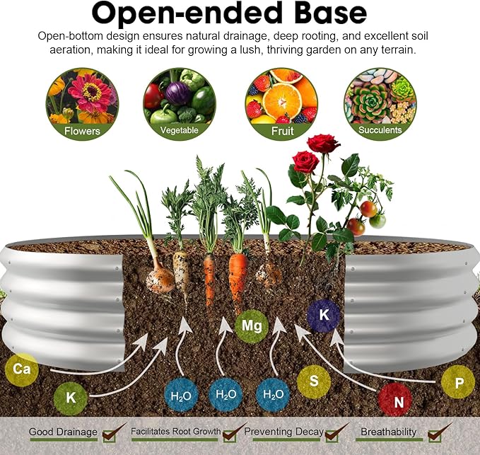 5x3x1ft Oval Galvanized Raised Garden Bed Outdoor 9-in-1 Large Metal Modular Planter Box Raised Beds for GardeningVegetablesFruitsFlowers &amp Herbs (Silver)