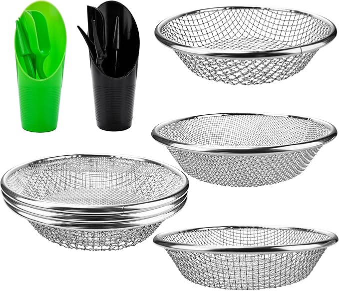 14 Pcs Screen Mesh Combination Stainless Steel Screen Mesh Planting Tools Including Hole Puncher Planting Spoon Seedling Lifting Device Shovel Bucket for Garden
