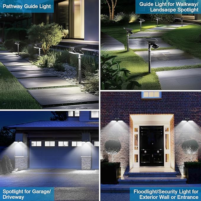 Sunvivo Motion Solar Lights OutdoorGround Path Lights or Wall FloodlightStay On or Motion Sensor ModeDusk to Dawn Security LightCordless360° rotatable Spotlights for Path Yard Driveway4-Pack