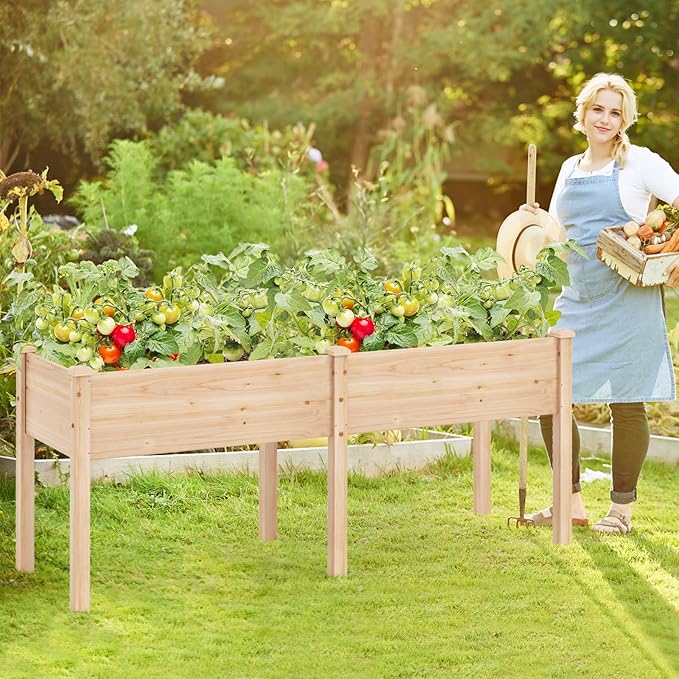Giantex Raised Garden Bed Elevated Wood Planter Box with Drain Hole Gardening Planter Raised Bed for Planting Vegetables Flowers Succulents Herbs73 Lx23 Wx30 H