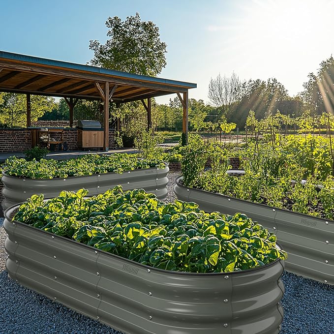 Raised Garden Bed Kit 5x2x1 ft Galvanized Planter Box Outdoor with Safety Edging Large Metal Raised Beds for Gardening Vegetables Flower Fruits (Volcanic Ash)