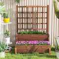 2-Tier Raised Garden Bed with Trellis Wooden Elevated Planter Box with Legs Hemp Rope &amp Drainage Holes Raised Plant Bed for Backyard Garden Lawn