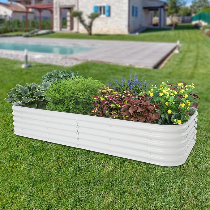 Raised Garden Bed 17 Tall 14 in 1 Modular Zinc-Aluminum- Stainless Steel Metal Garden Bed Outdoor Safe Raised Garden Bed Kit Raised Flower Box for Vegetables Plants Fruits