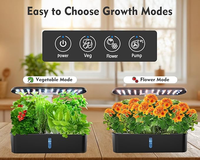 Hydroponics Growing System Kit 12 Pods Indoor Garden Hydroponic Indoor Herb Garden Kit with Grow Light Smart in Door Gardening Gifts for Women Adjustable Height Auto Timer Quiet Pump