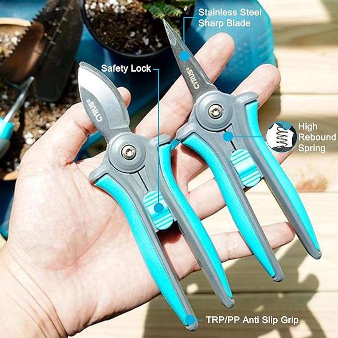 Gardening Tool Set 8 Pieces Rust-Resistant Stainless Steel Tools Impact-Resistant Toolbox Nitrile Gloves &amp Watering Can for Outdoor Yard Care