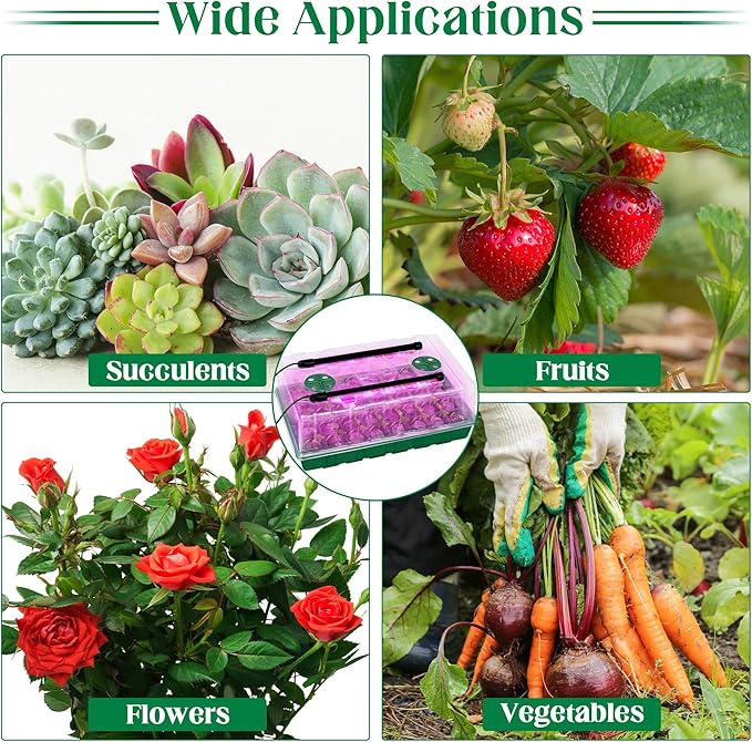 Seed Starter Kit 40-Cell Seed Starter Tray with Grow Lights Full Spectrum Seedling Heat Mat 40 Peat Pellets Seeds Starting Soil Plant Labels Garden Tools for Germination Seeds Growing Green