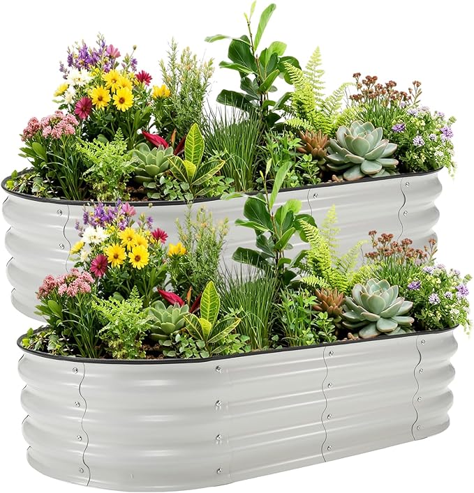 2Packs Galvanized Raised Garden Bed 4x2x1Ft-Open Base Outdoor Galvanized Raised Beds Weatherproof Steel Garden Planter Bed for FlowersVegetables and Herbs
