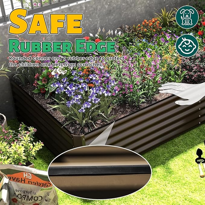 6x3x1.5ft Galvanized Raised Garden Bed Outdoor Planter GBoxes Large Metal Planter Box for Gardening Vegetables Fruits Flowers Brown