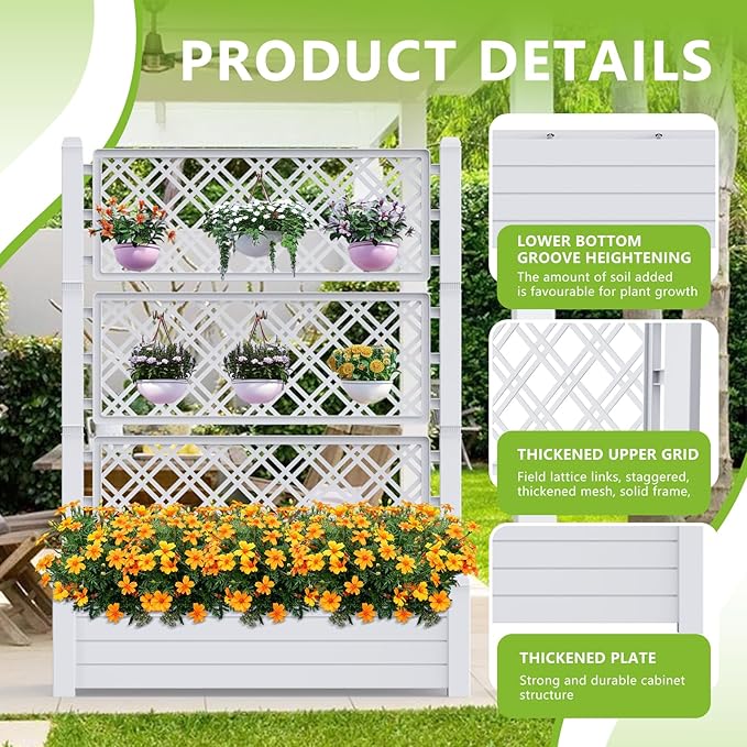 43.43×18.27×59.29IN Resin Planter Raised Beds with SteelsRaised Garden Bed Outdoor Waterproof &amp UV ResistantElevated Garden Beds for BackyardPatio &amp Balcony(Ashen)