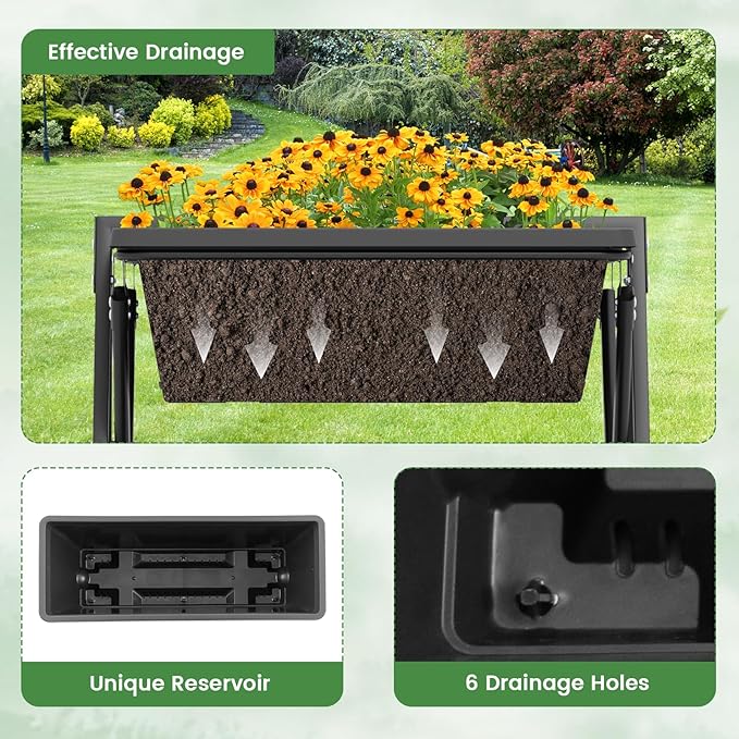 HAPPYGRILL Raised Garden Bed Vertical Garden Planter with Lockable Wheels Drainage Holes 3-Tier Elevated Planter Box for Deck Patio Balcony Perfect for Vegetables Flowers Herbs Tools