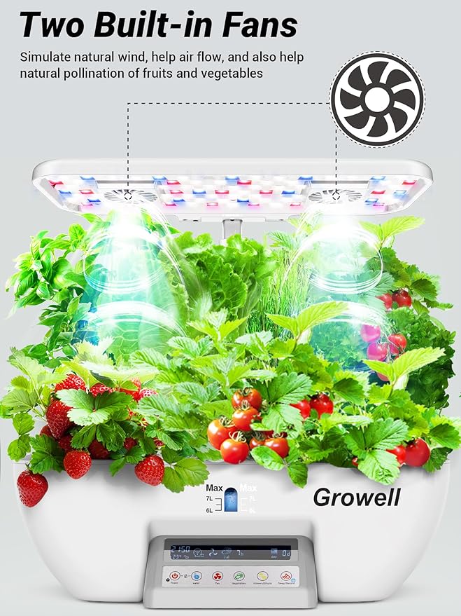 Hydroponics Growing System Kit 17 Pods Herb Garden with 102 28W Full-Spectrum Grow Lights &amp 2 Fans Indoor Garden with Water Pump 10L Water Tank Auto Timer Height Adjustable (White &amp Grey)