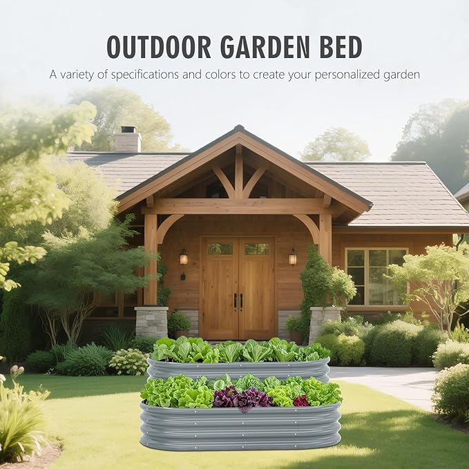 Galvanized Raised Garden Bed Kit Galvanized Planter Raised Garden Boxes Outdoor Oval Metal Raised Garden Beds for Vegetables (Gray)