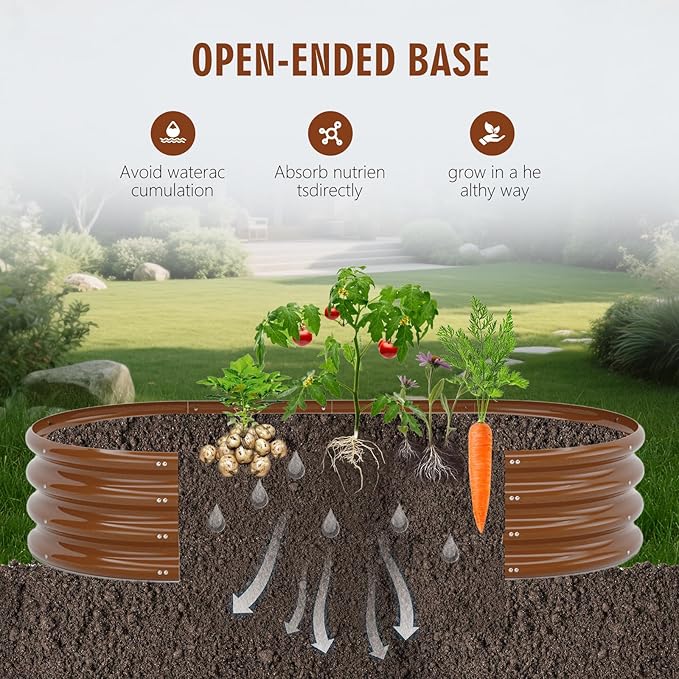 Galvanized Raised Garden Bed Kit Galvanized Planter Raised Garden Boxes Outdoor Oval Metal Raised Garden Beds for Vegetables (Brown)