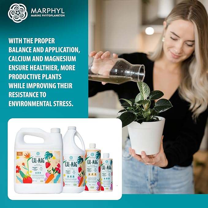 MARPHYL Organic Cal-Mag Liquid Fertilizer – Calcium &amp Magnesium Supplement to Correct Plant Deficiencies Supports Strong Growth for Garden Flowers Vegetables Succulents &amp Hydroponics