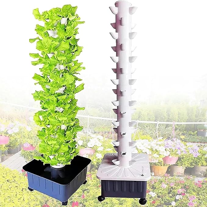Hydroponic Culture Kit of Garden Plants Vertical Garden Pot of 45 Holes Vertical Culture Kit of Interior and Exterior Plants with Water Pump