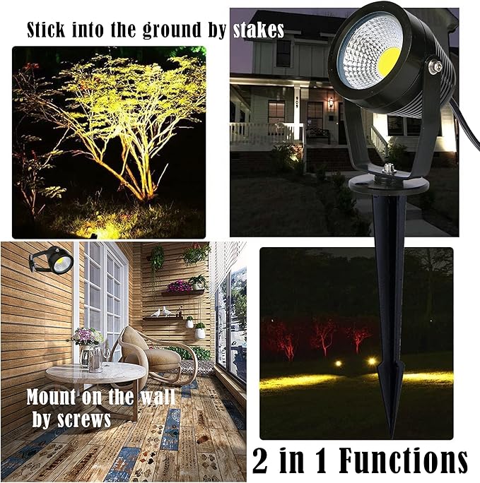 Kiven Waterproof Stepless dimming 7watts LED Spotlight with Timer Function Outdoor Landscape Dimmable 110V Plug-in Fixture IP65 Garden Light for Christmas Decoration Patio Pathway Lawn Yard