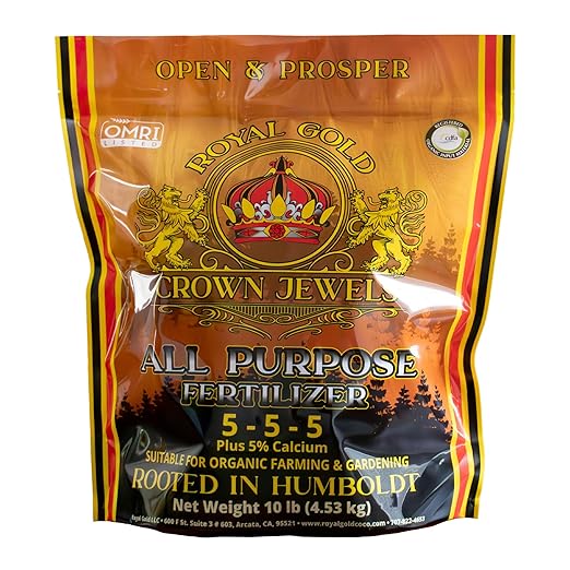 Royal Gold Crown Jewels Organic All Purpose 5-5-5 Dry Soluble Fertilizer 10 lbs - Excellent for Pre-Amending Soils Top-Dress Applications in Composts and Nutrient Teas