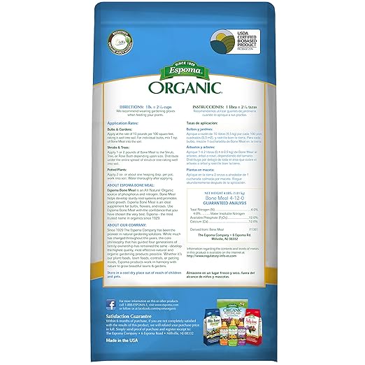 Espoma Organic Bone Meal Fertilizer 4-12-0. All-Natural Plant Food Source of Nitrogen and Phosphorus for Organic Gardening. for Bulbs &amp Other Flowering Plants. 8 lb. Bag. Pack of 1