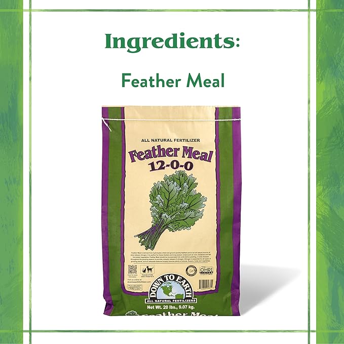 Down To Earth All Natural Fertilizers Organic Feather Meal - Slow Release Nitrogen Plant Food for Green Growth 12-0-0 20 lb