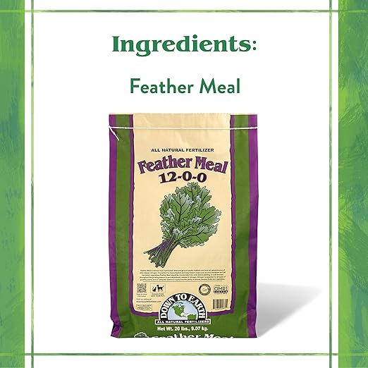 Down To Earth All Natural Fertilizers Organic Feather Meal - Slow Release Nitrogen Plant Food for Green Growth 12-0-0 40 lb