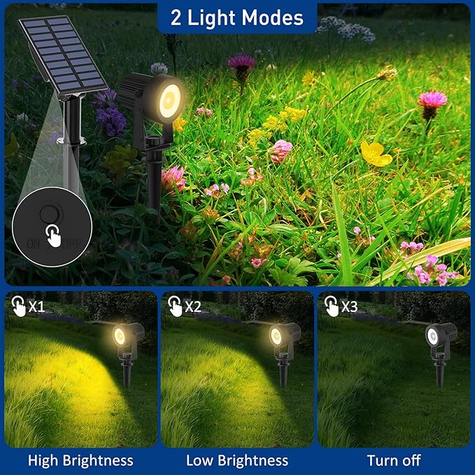 4 Pack Solar Landscape Spotlights T-SUNUS Garden Spot Light IP65 Waterproof 9.8ft Cable 2000mAh Separated Panel Auto On/Off for Garden Driveway Pathway Pool Area Warm White 3000K