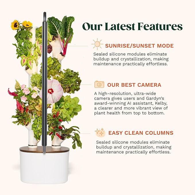 New &amp Improved! Gardyn Studio 2 Hydroponics Growing System - 16 Non-GMO Plants Herbs Vegetables - Smart Tower - Hydroponic Herb Garden Planter Indoor Kit - Indoor Gardening System w/Grow Lights