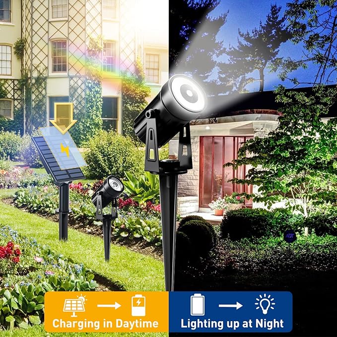 T-SUNUS 2 Pack Solar Landscape Spotlights Solar Garden Spot Light IP65 Waterproof 9.8ft Cable Separated Solar Panel Auto On/Off for Garden Driveway Pathway Pool Area (White 6000K)