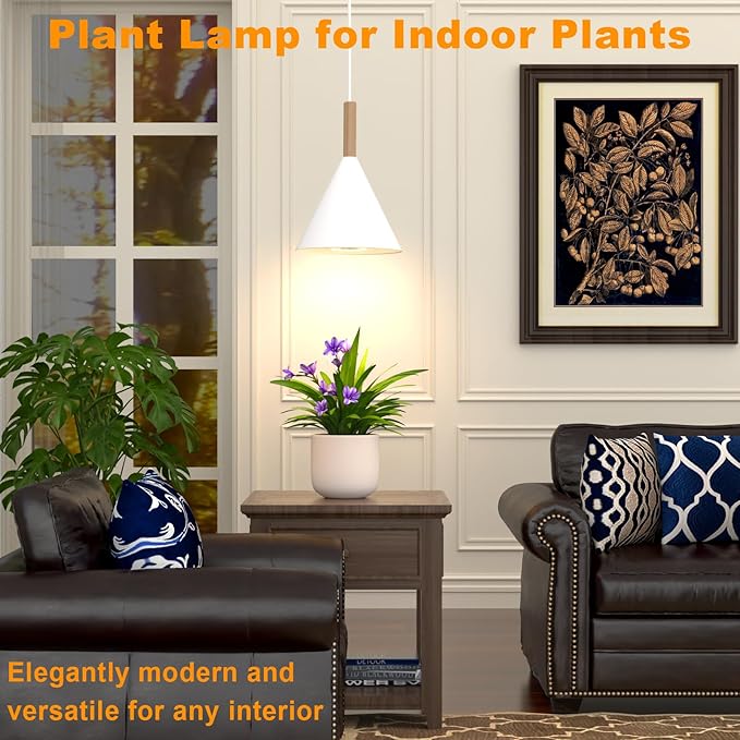 Hanging Grow Light with Timer 20W Full Spectrum Plant Lamp for Indoor Plants 14.5 ft Power Cord Adjustable Height Wall-Mounted Growing Light for Large Tall Plants Succulents and Flowers (White)