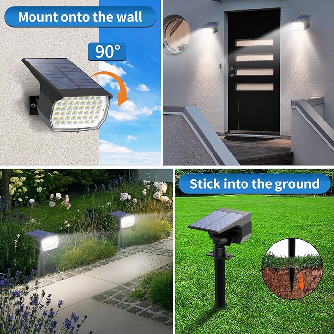 Solar Spot Lights Outdoor 6 Pack [46 LED/3 Modes] Solar Landscape Spotlights Waterproof 2-in-1 Auto On/Off Solar Powered Lights for Outside Yard Garden Wall Pathway(Cool White)