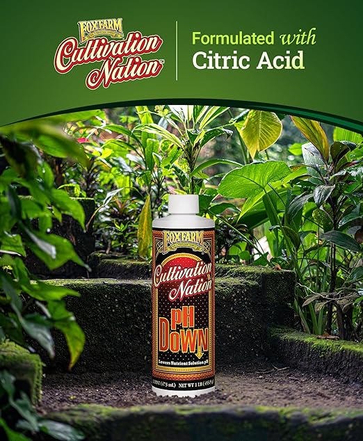 FoxFarm Cultivation Nation pH Down for Plants’ Nutrient Solutions - Formulated with Citric Acid for Adjustment - Ideal for Soil &amp Hydroponics Lowers pH Levels of Nutrient Solution - 1 Quart
