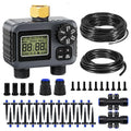 HIRALIY 100FT Drip Irrigation Kit with Garden Water Timer-2 Zone Automatic Garden Watering System for Raised Bed Quick Connect Design Irrigation System for Plant Patio