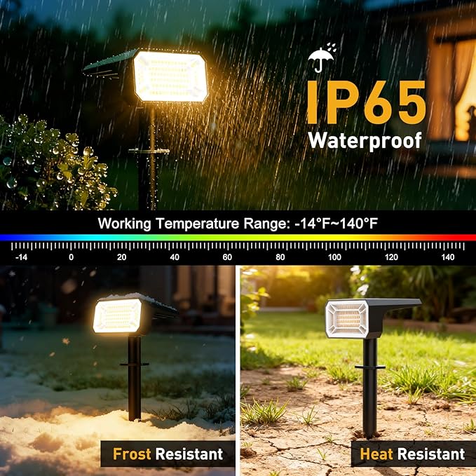 Solar Spot Lights Outdoor Waterproof IP65 [4 Pack/100 LED/4 Modes] Solar Landscape Spotlights Auto On/Off High Lumens Spot Lights for Outside Yard Garden Pathway(Warm White)