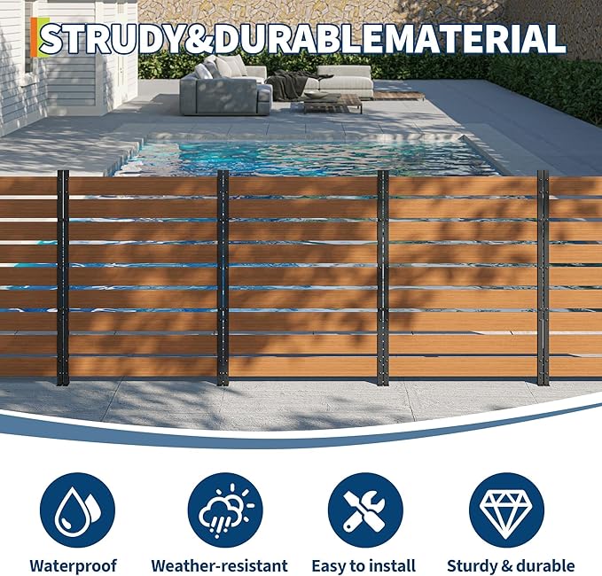 49 h x 38 w (2 Panels) Wood-Plastic Composite Privacy ScreenTrash Can Fence Air Conditioner Fence Wood Fence PanelIdeal Outdoor Privacy Wall Pool Equipment EnclosureTeak