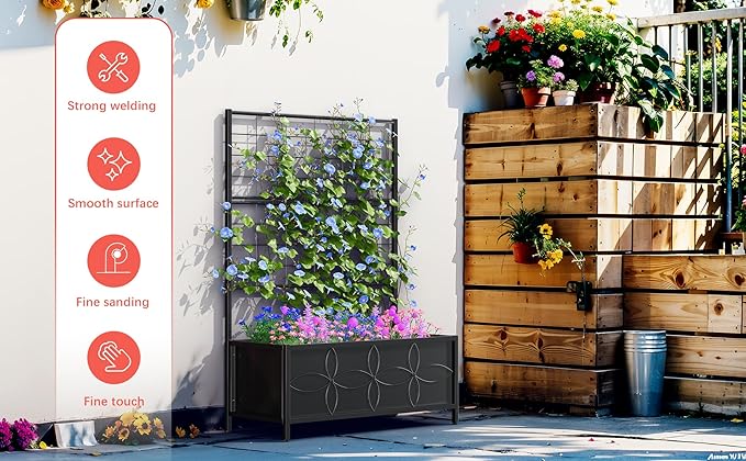 Zhongma Sturdy Raised Garden Bed with Trellis (15.75 x 35.43 x 48.8 in) for Vegetables Flower Planter Box for Backyard Patio Balcony