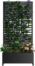 Metal Planter Box with Trellis &amp Wheels Outdoor Privacy Planters for Patio Mobile Raised Garden Bed with Trellis for Climbing Plants Balcony &amp Backyard (Black 5)